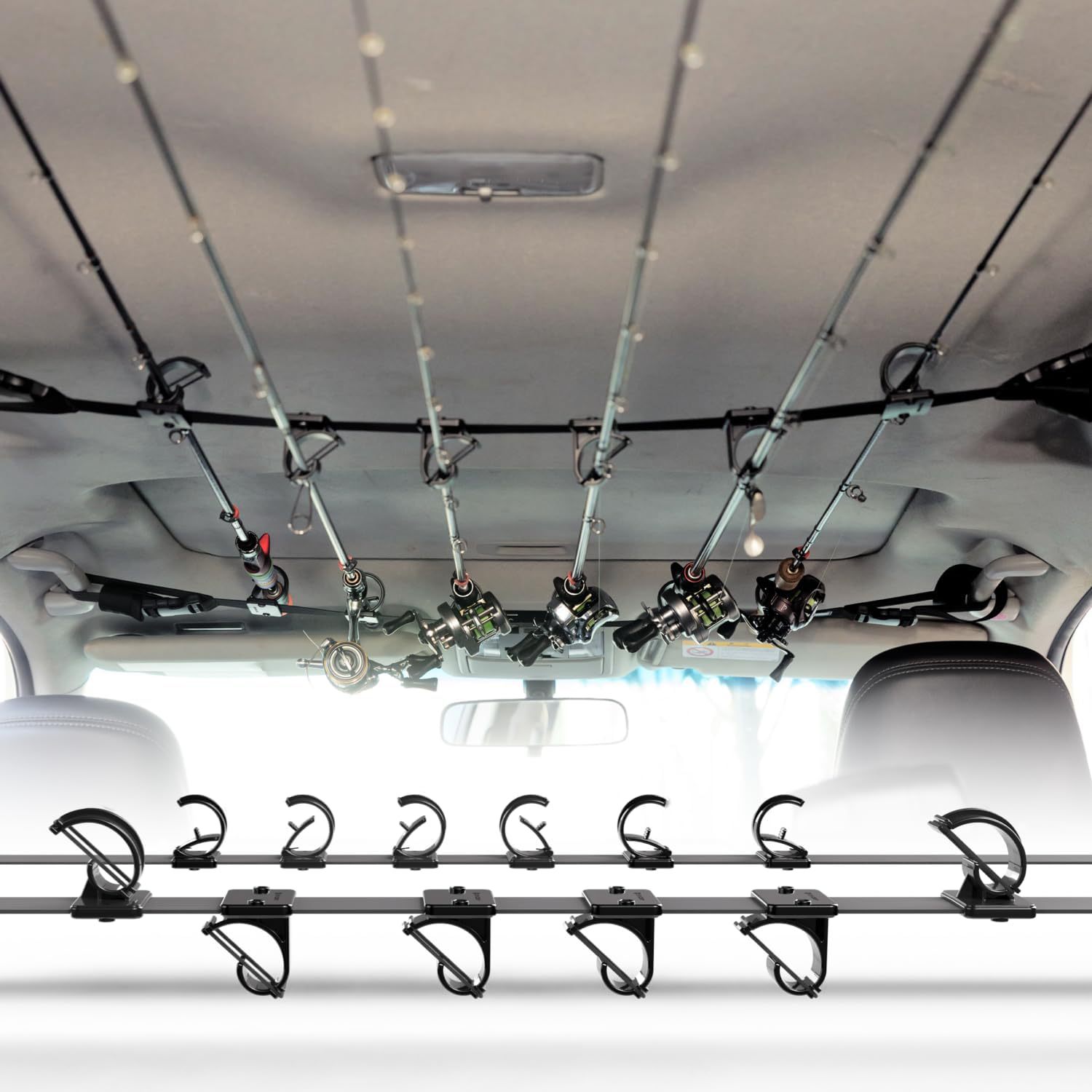 New 6-Slot Car-Mounted Fishing Rod Holder, Clip-On Style In-Car Fishing Rod Storage Rack, Hot-Selling New Product on Amazon North America