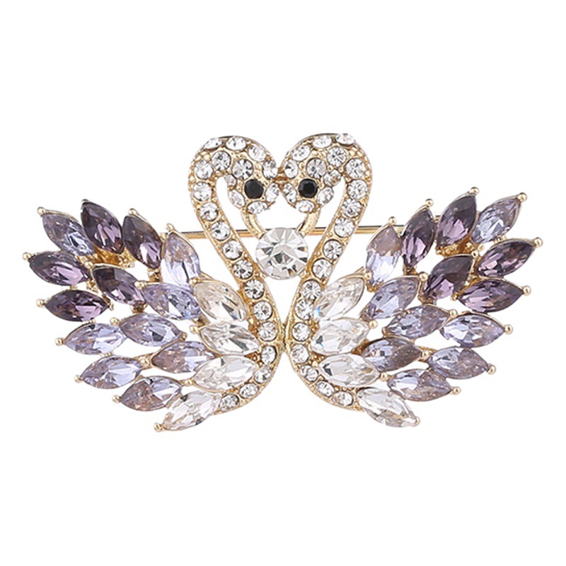 Broche de cisne de diamante completo para mujer de gama alta exquisito anti-exposición accesorios de traje de PIN ramillete de comercio exterior transfronterizo en stock al por mayor