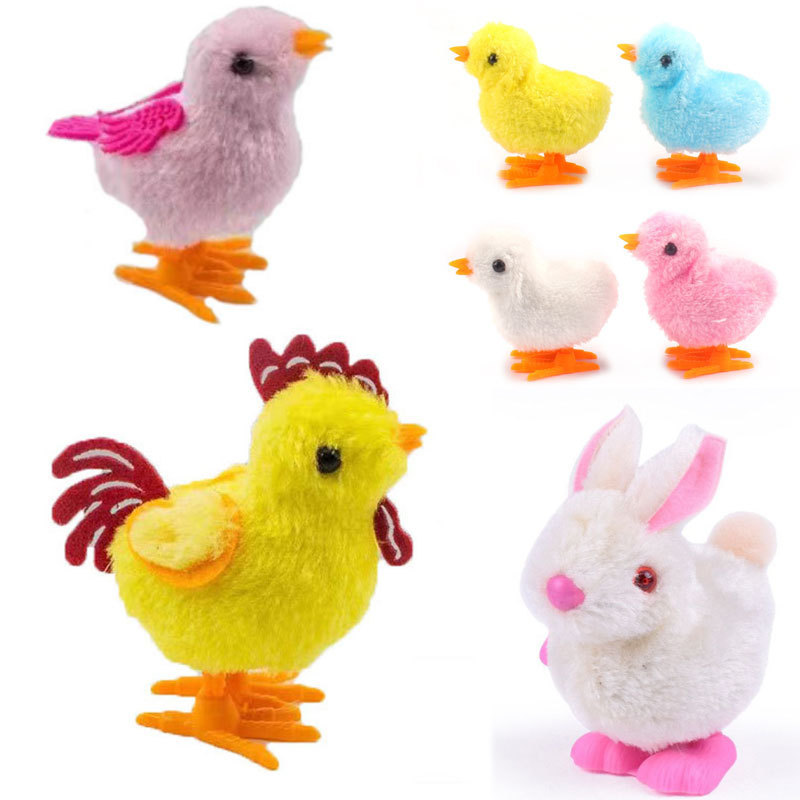 Douyin's Same Style Kidsren's Clockwork Chick Wind-up Jumping Chicken Simulated Plush Chick Toy Rooster Rabbit Toy