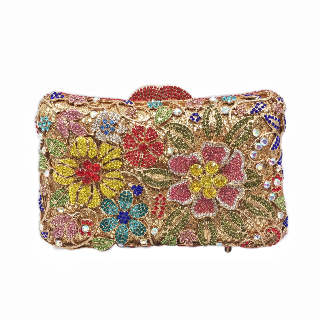 Túi clutch nữ đính kim cương hoa mẫu mới, cầm tay dạ hội màu vàng — Màu vàng chi tiết 6