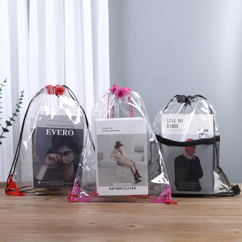 pvc束口袋定制防水透明塑料PVC收纳双肩包抽绳束口背包袋彩印logo
