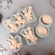 复活节双彩蛋兔子硅胶模具 DIY巧克力蛋糕烘焙工具 粘土滴胶模具