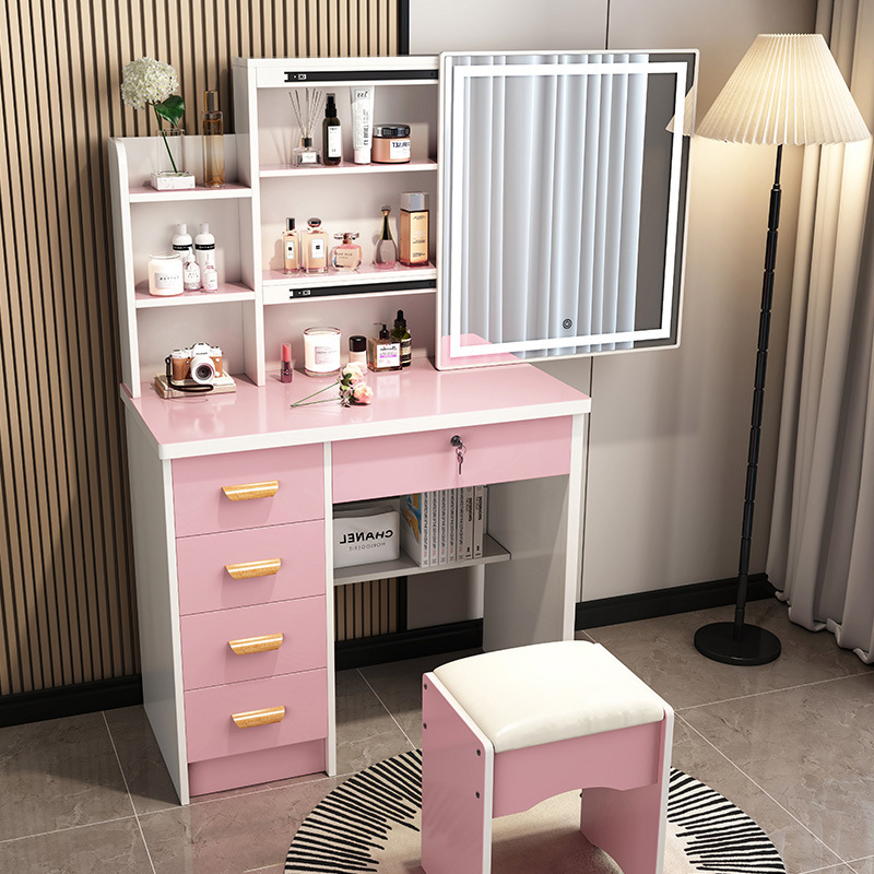 Alta sensación de ensamblaje de dormitorio mesa de maquillaje mini gabinete de maquillaje en línea popularidad moderna simple mesa de maquillaje
