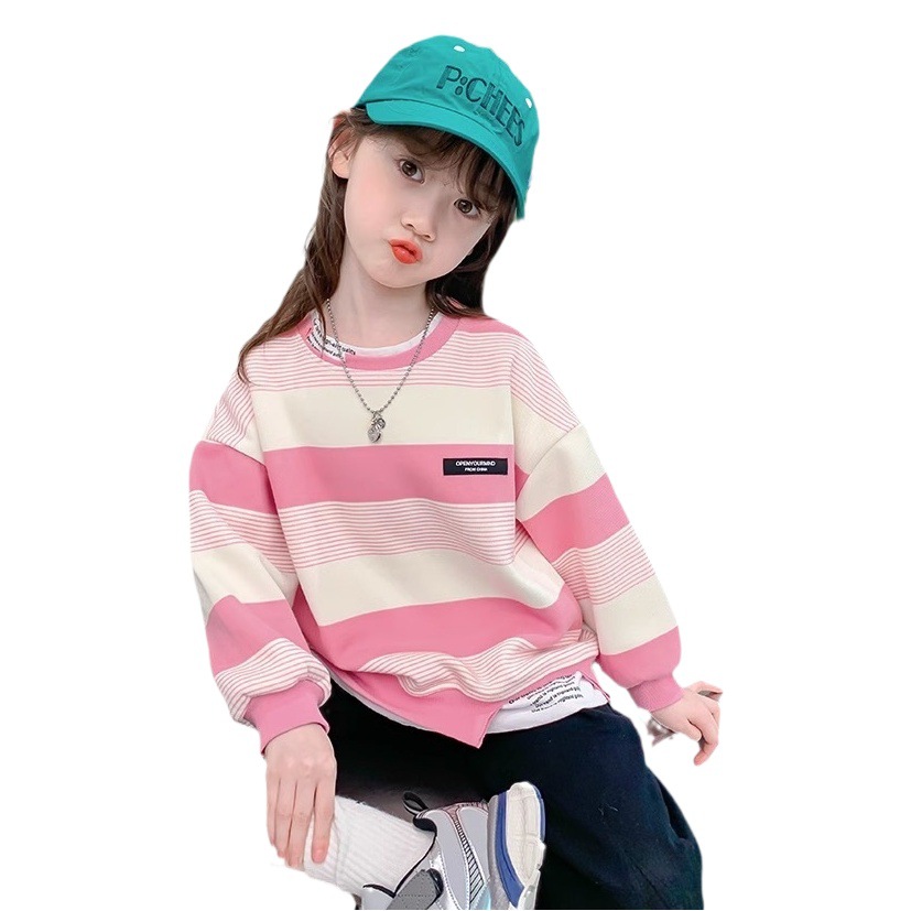 Suéter de las niñas primavera y otoño 2023 nuevo estilo occidental de los niños otoño manga larga pequeña niña rayas top