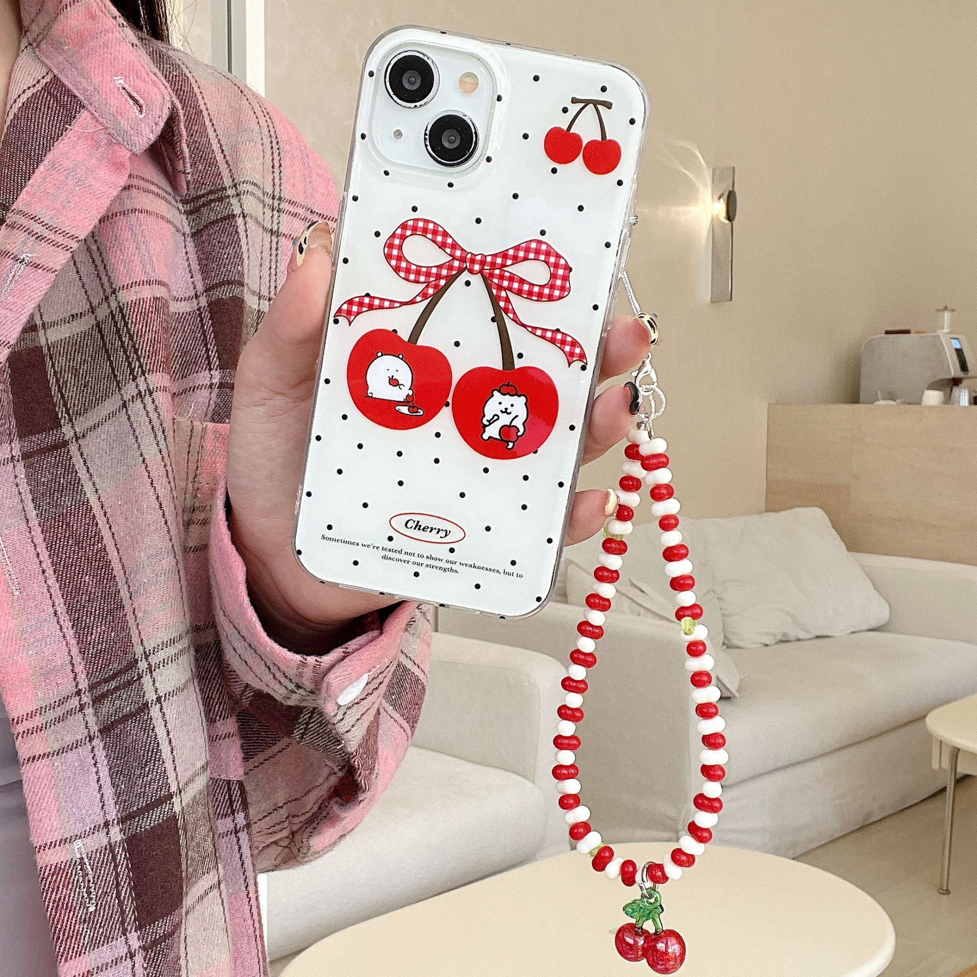 Simple lunares oso cereza para Apple 15ProMax funda para teléfono móvil 16Pro lindo 14/13 niña 16PM
