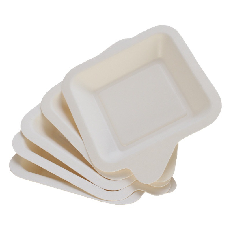 Placa desechable placa de pastel placa de papel degradable 5-pack pulpa de caña de azúcar placa en forma de corazón pequeña placa cuadrada impermeable y a prueba de aceite