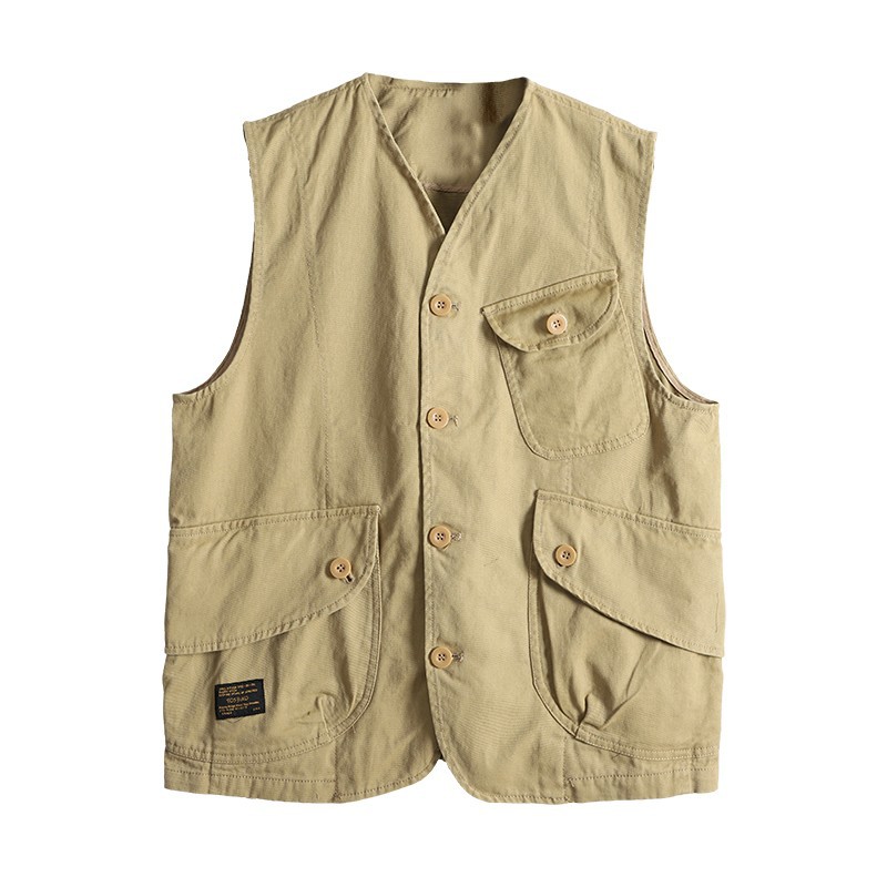 Cross-border American style multi-pocket cotton work vest, couple vest, men's outerwear, multi-functional work vest.
