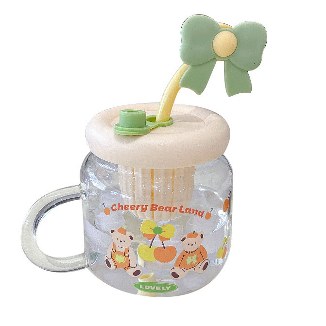 Taza de agua de vidrio resistente a altas temperaturas para niñas, flores lindas de alto valor, corazón de niña, taza de separación de té de oficina