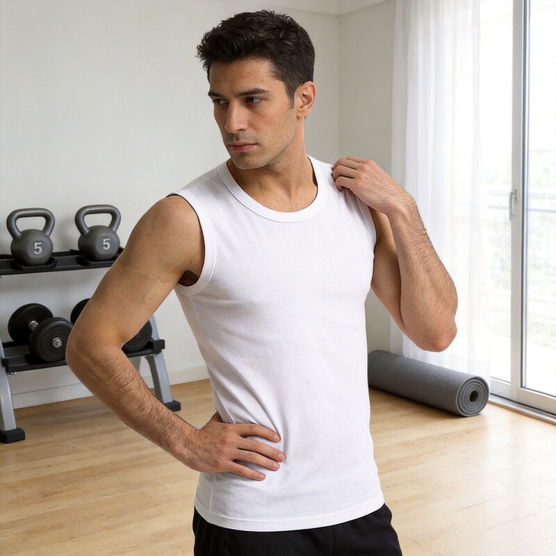 Summer Men's Wide Shoulder Vest Round Neck Ribbed Sports White Cotton Vest Sleeveless Vest Fitness Men's Bottoming Shirt Summer Men's Wide Shoulder Vest Round Neck Ribbed Sports White Cotton Vest Sleeveless Vest Fitness Men's Bottoming Shirt
