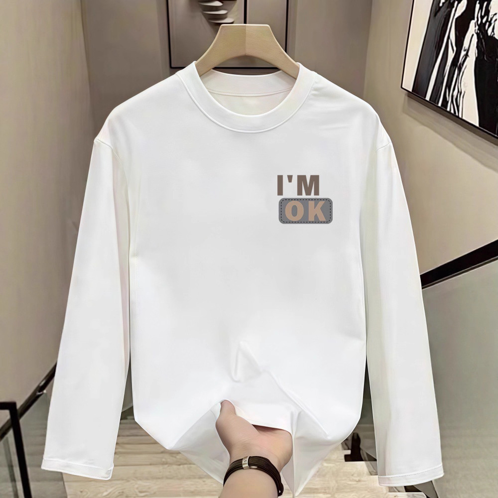T-shirt da uomo a maniche lunghe in cotone - Maglietta basic a girocollo dalla vestibilità comoda per un look casual, tessuto morbido e traspirante, leggero e confortevole._voghion.com
