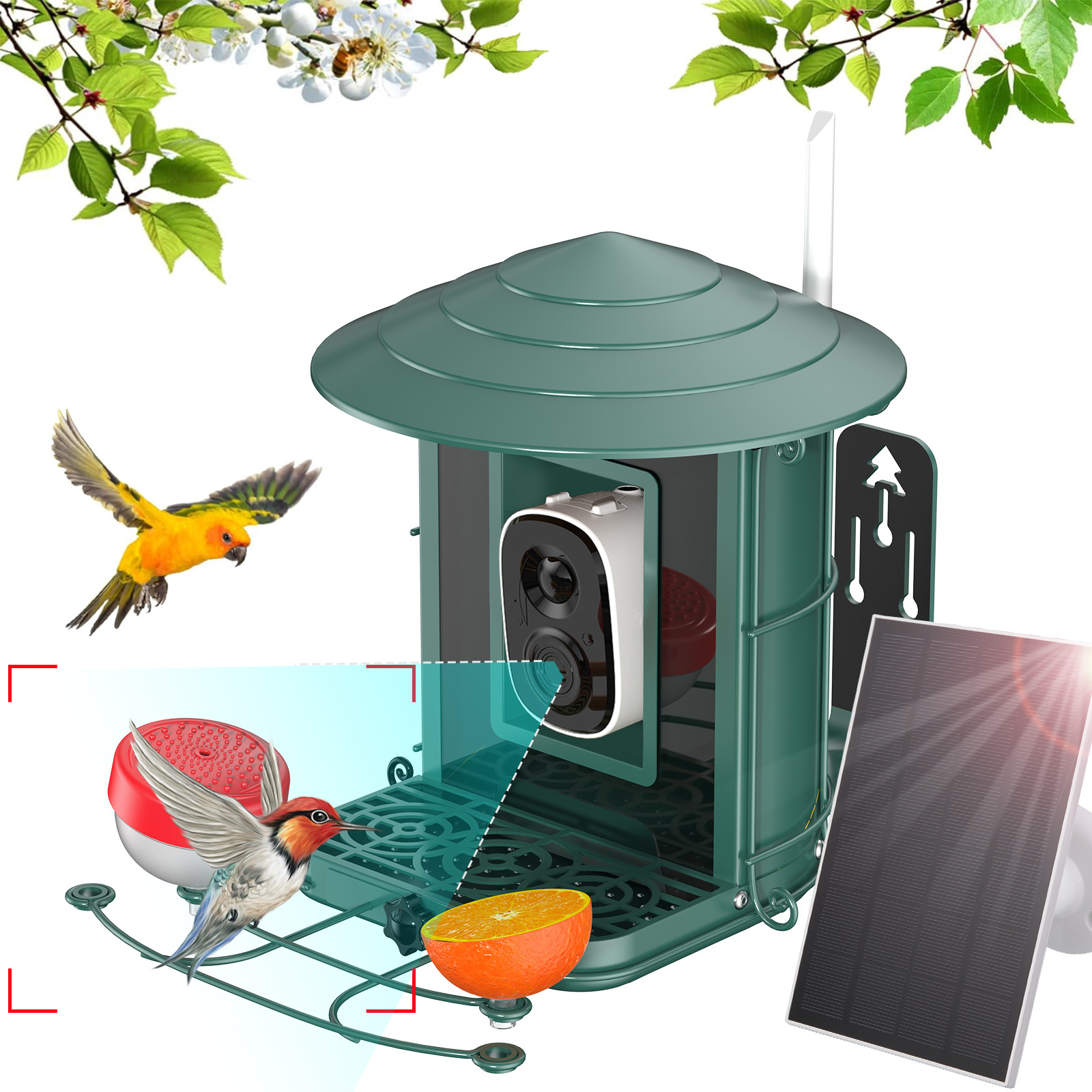 Ai Recognizes Birds Metal Monitoring Bird Feeder Bird Nest Solar Powered 2K Hd Camera Outdoor Waterproof