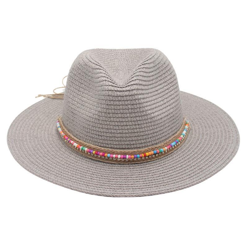 Beach Occasion Straw Material Unisex Ethnic Style Colorful Beaded Big Eaves Straw Hat