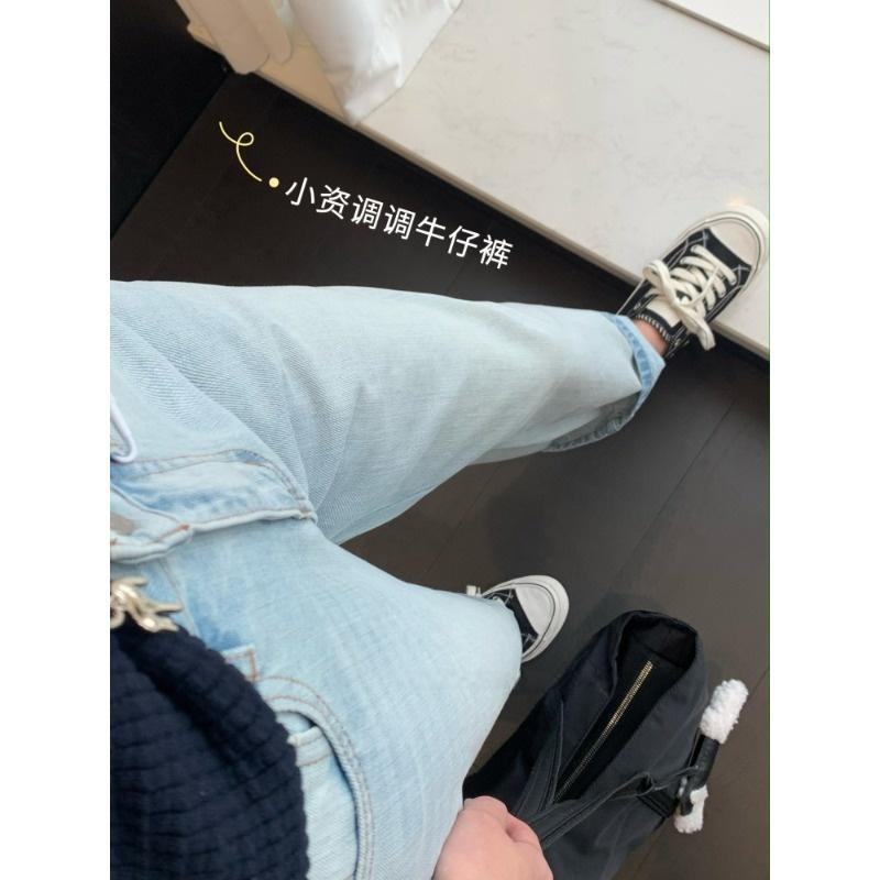 Refreshing Light Blue~100% Cotton Light Blue Retro High-Waisted Cropped Jeans with Rhinestones for Women H032109 Refreshing Light Blue~100% Cotton Light Blue Retro High-Waisted Cropped Jeans with Rhinestones for Women H032109