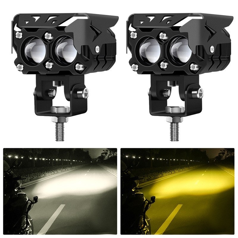 Luz de motocicleta doble luz amarillo blanco lejano luz corta pequeña amarillo condujo faro de automóvil eléctrico reformado image 1