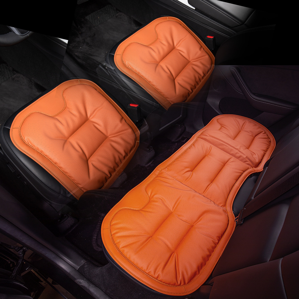 Seat cushion, seat cover, Universal New Car Seat Cushion - ideal-orange-nappa-leatheranti-slip-breathable-full-car-3-piece-set