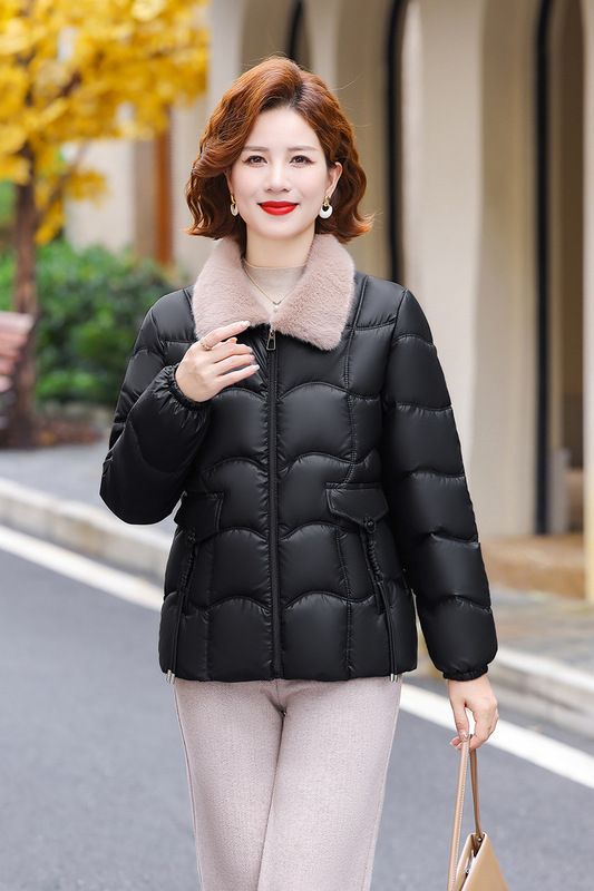 妈妈装冬装PU皮棉衣女加绒保暖中老年女装棉服外套时尚新款棉袄女|undefined