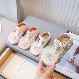 Children's Autumn Lightweight Breathable Shoes Baby's Western Style Soft Bottom Crystal Shoes Five Petal Flowers Cute Fashion Princess Shoes