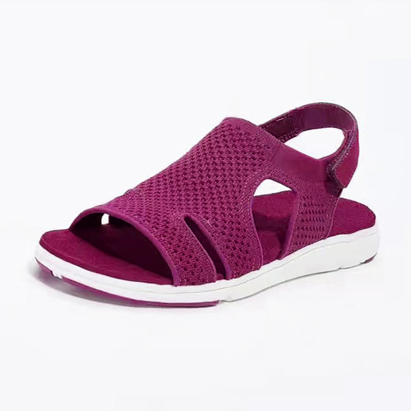 Scarpe da spiaggia estive casual da donna taglie forti, traspiranti, elastiche, in Flyknit, comode, con cinturino in velcro._voghion.com