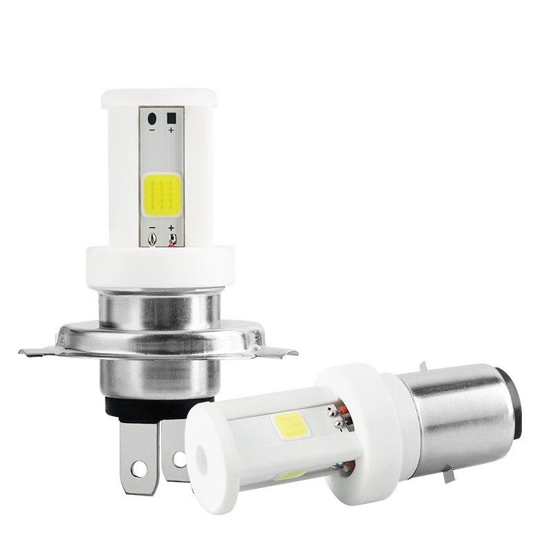 Motorcycle Led Headlight with High and Low Beam, Cob Led Front Headlight, Single-Claw Ceramic Light, Double-Claw Electric Vehicle Light, H4 Three-Sided