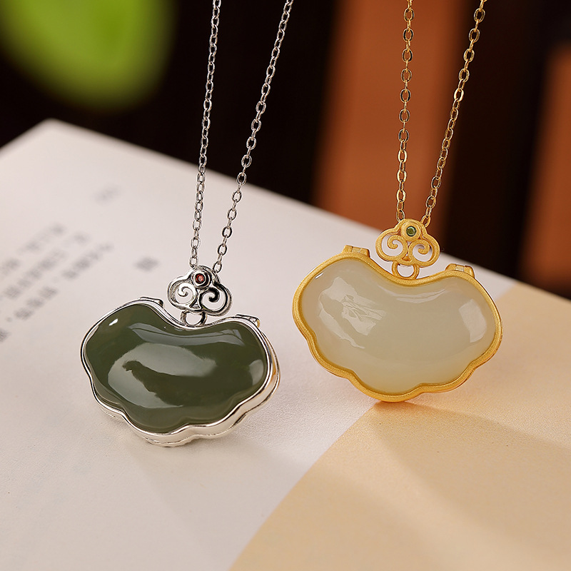 Mặt dây chuyền bạc S925 mạ vàng hình hươu bạc đính ngọc bích sapphire phong cách cổ điển — Kiểu Sapphire (không có dây chuyền)