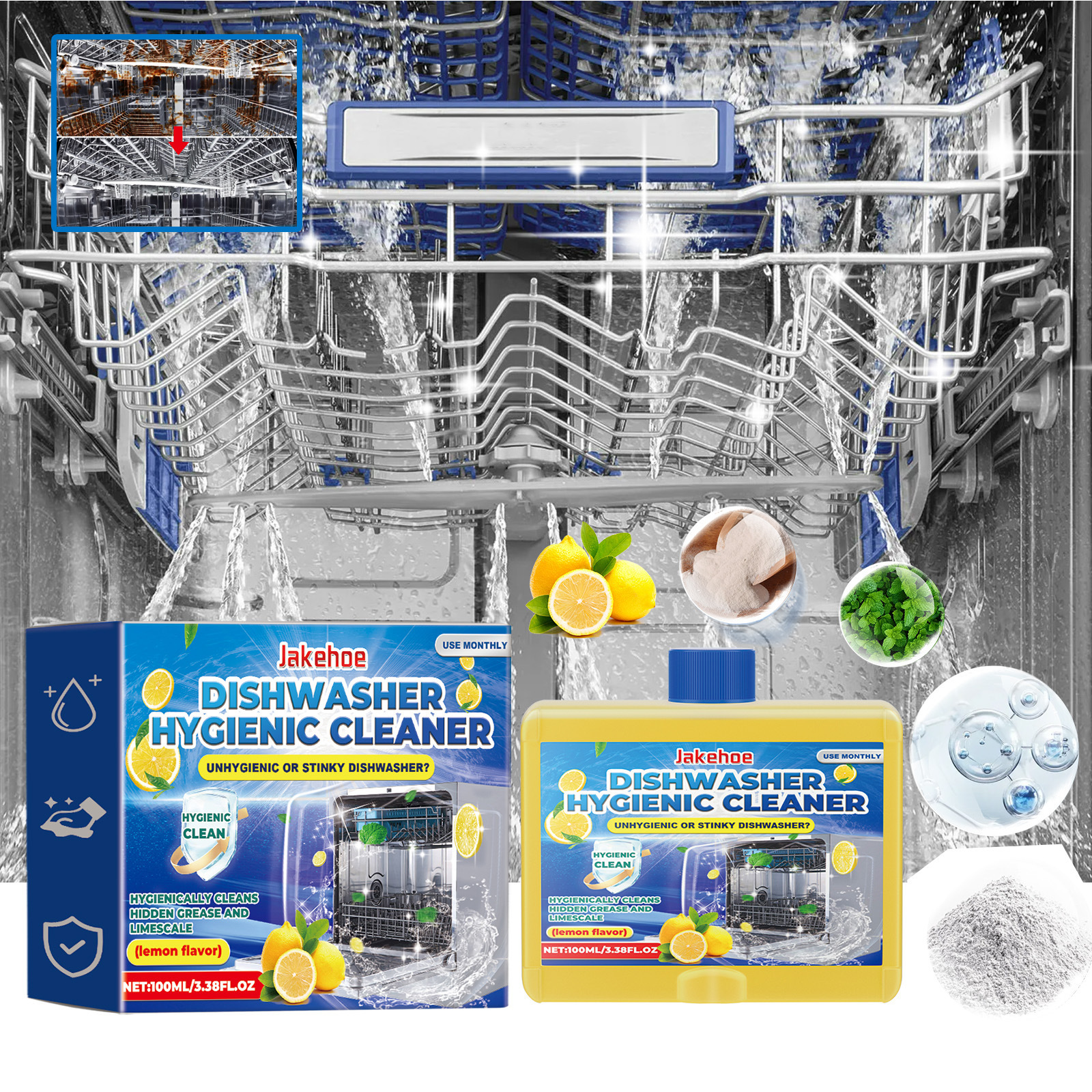 Jakehoe Dishwasher Cleaner Household Dishwashing Cleaner Tableware Detergent Removes Water Stains Grease Dirt