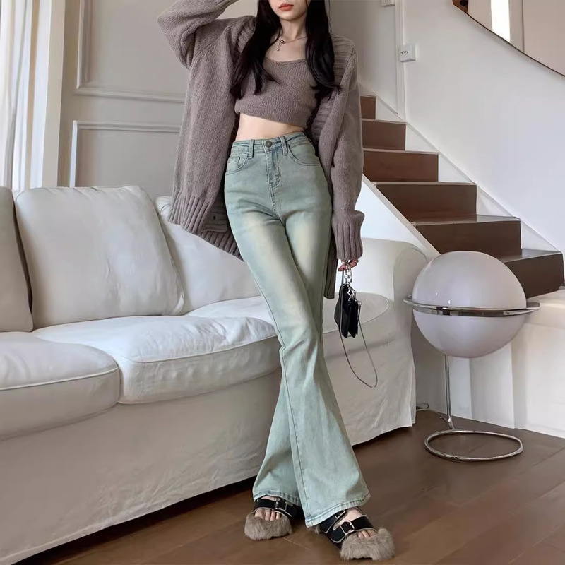 Light Color Vintage Washed High Waist chubby girl plus size Slim Look Jeans Women's Slim-Fit Stretch Micro-Horn Trendy Trash Pants Light Color Vintage Washed High Waist chubby girl plus size Slim Look Jeans Women's Slim-Fit Stretch Micro-Horn Trendy Trash Pants