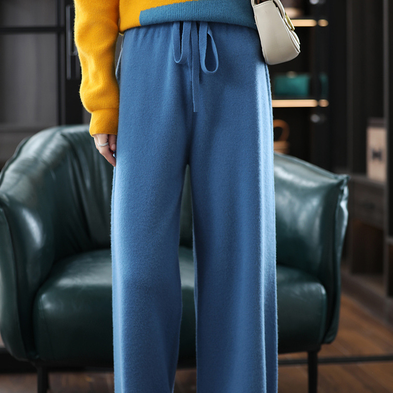 Cashmere wide-leg pants women's autumn and winter New straight high waist knitted casual sports pants outer wear draping knitted trousers Cashmere wide-leg pants women's autumn and winter New straight high waist knitted casual sports pants outer wear draping knitted trousers