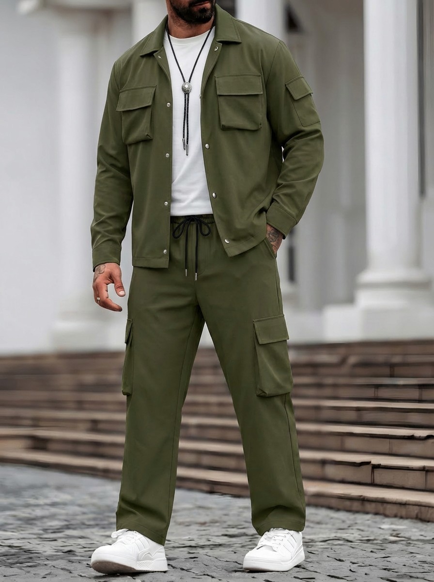 Monochrom Herren Workwear Jacken Set Für Frühling Und Herbst_voghion.com