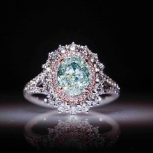 宝嘉利wish热卖新款粉色水晶钻石戒指 女镶嵌绿色托帕石彩宝饰品