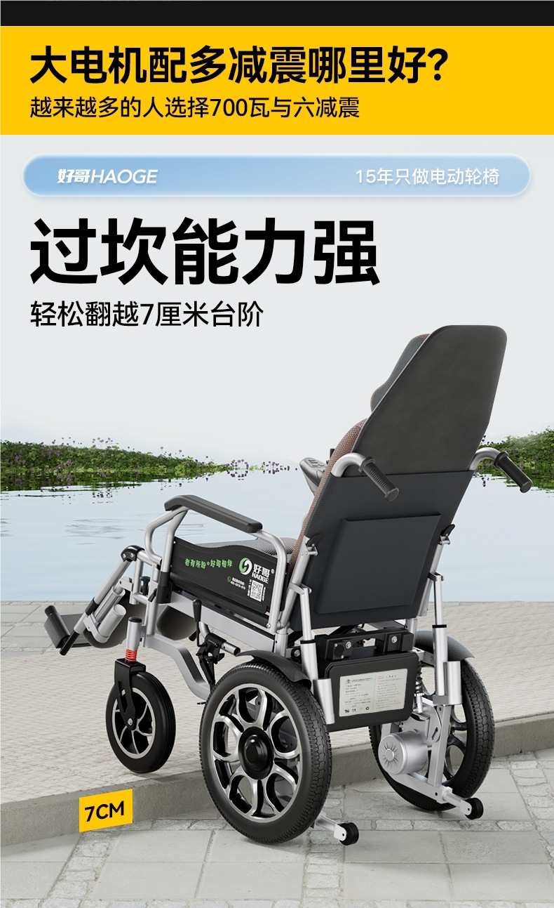 Haoge Electric Wheelchair Intelligent Fully Automatic Portable Folding Lightweight Elderly Scooter for the Elderly and Disabled