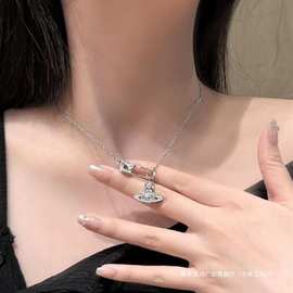 西太后施家珍珠土星项链女925纯银别针复古高级感轻奢小众锁骨链