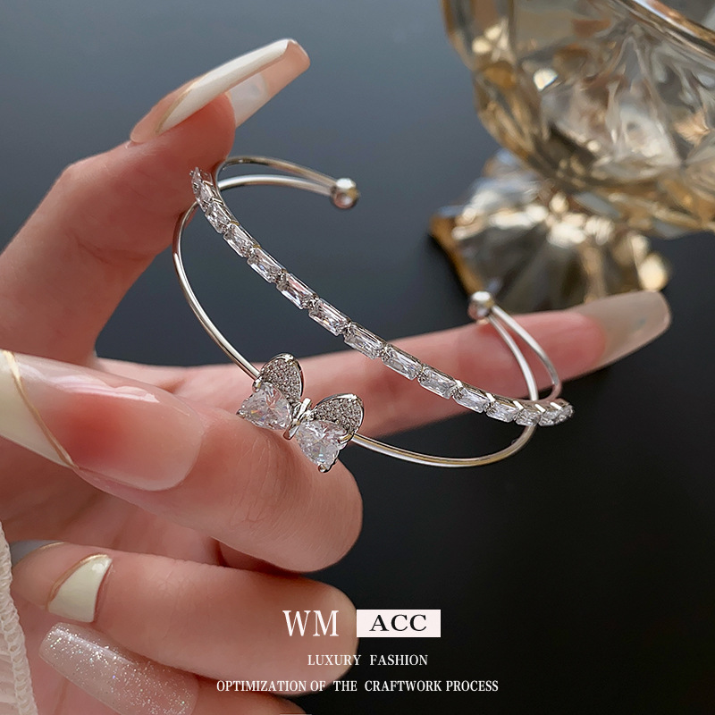 Zircon amor arco pulsera de doble capa ligera lujo fría viento versátil pulsera alta sensación fábrica de joyas de moda