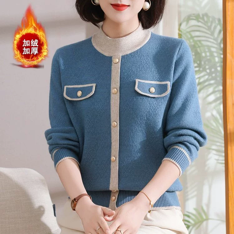 Мама иностранный бархатный толстый вязаный свитер среднего возраста женский осенний и зимний красный топ средний и пожилой бархатный свитер