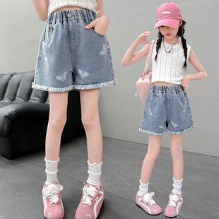 Girls' Summer Denim Shorts 2025 New Stylish Casual Pants for Children, Trendy Mid-Length Shorts for Older Kids