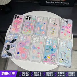 适用卡通iPhone16手机壳滴胶苹果15promax三合一防摔透明彩图公仔