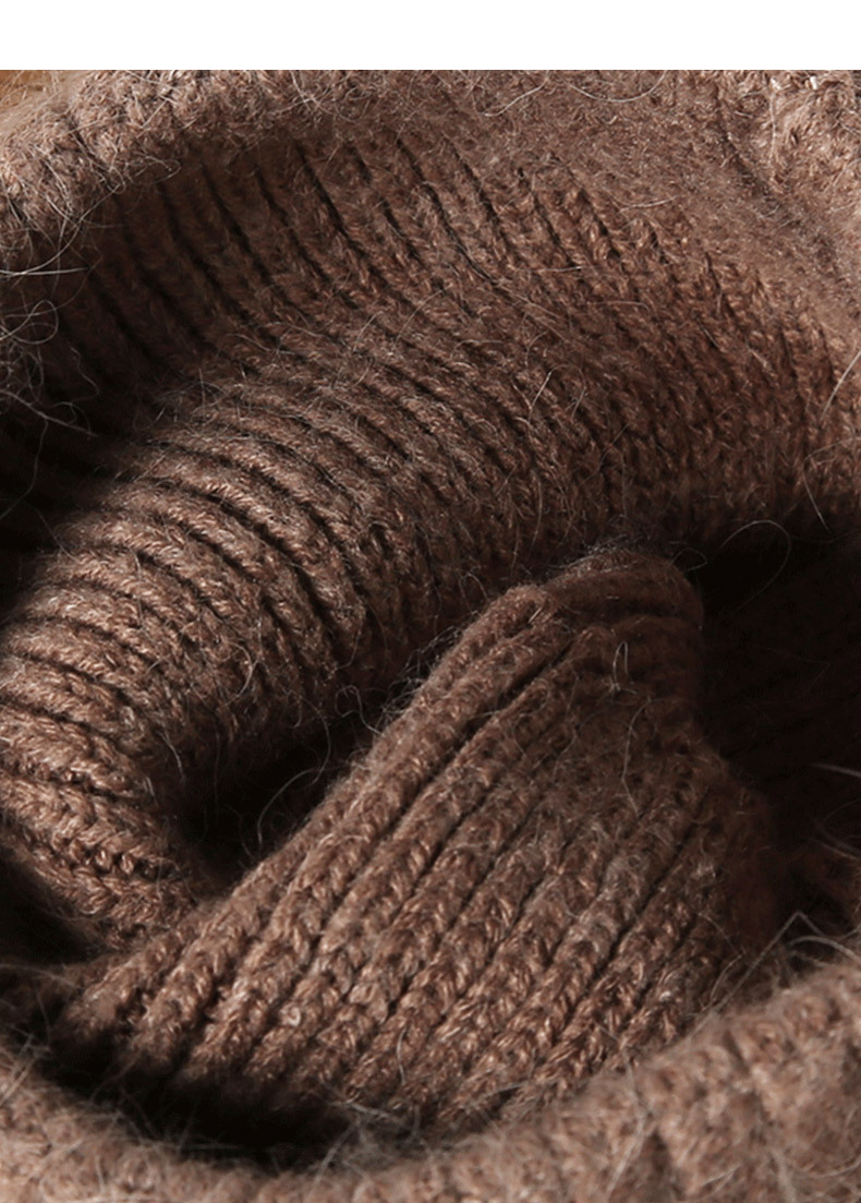 Mũ len beanie nữ lông thỏ dệt kim ấm áp mùa thu đông — màu be chi tiết 3