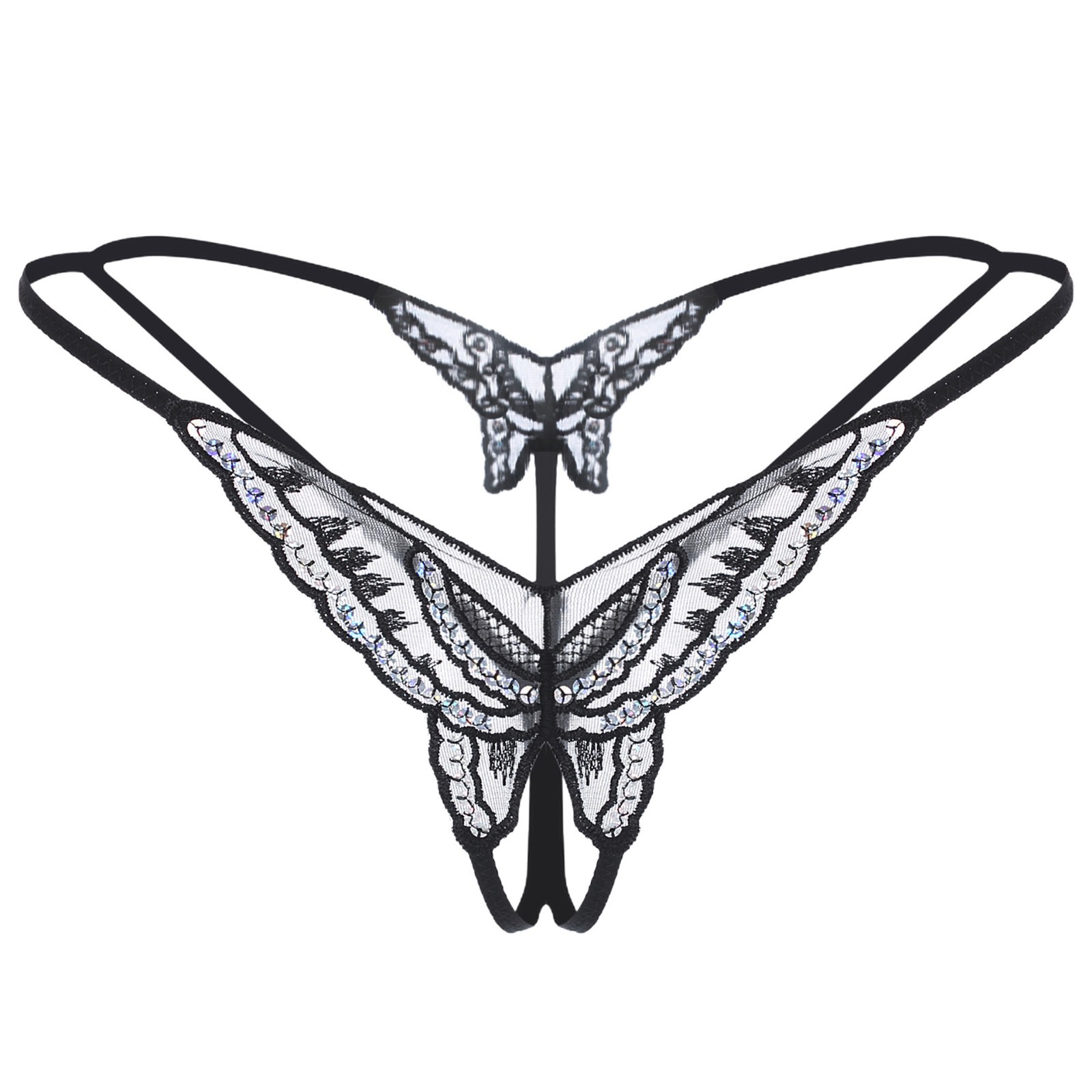 Más tamaño ropa interior sexy Lencería lentejuelas bordado entrepierna abierta Tanga mujeres sexy transparente T pantalones fuente fábrica