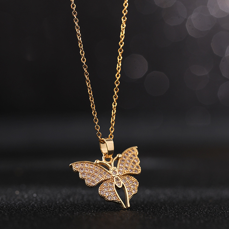 Sweet Butterfly Copper Plating Inlay Zircon Pendant Necklace 1 Piece