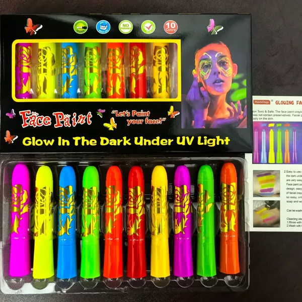 6/10/12 Color Uv Luminous Crayons Face Paint Glow-In-The-Dark Body Painting Halloween Water-Soluble Face Painting Festival