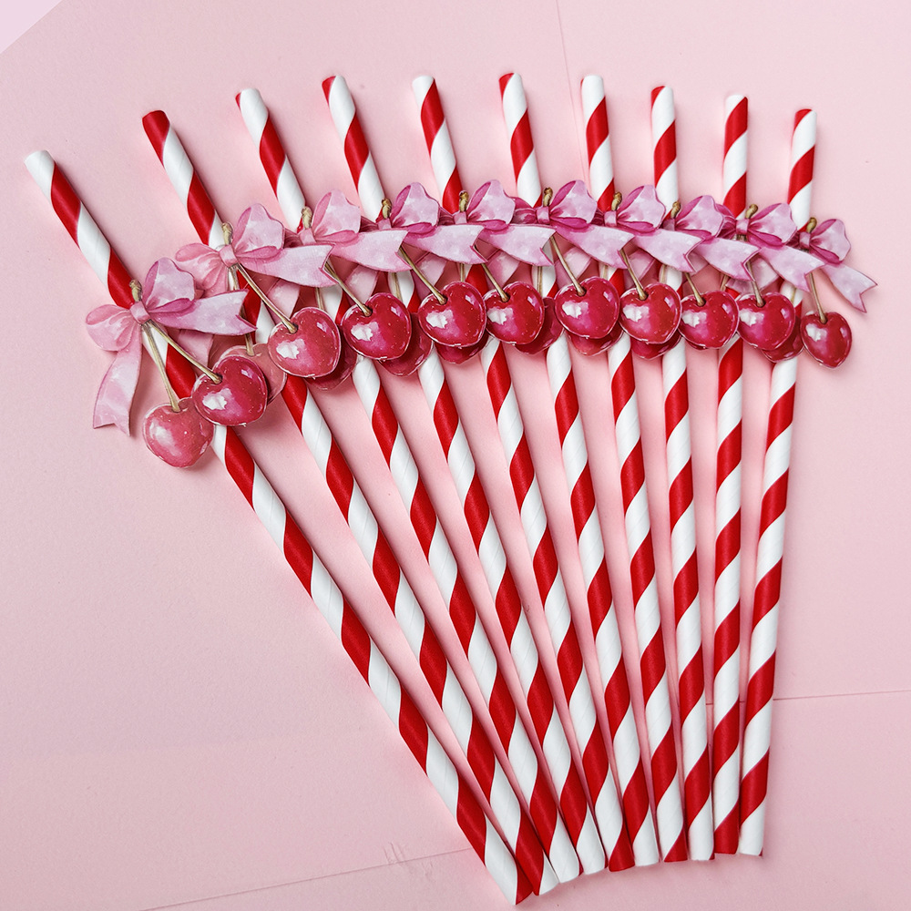 Suministros para fiestas transfronterizas Fruta creativa Limón Cereza Papel desechable Pajita Jugo Bebida Pajita Spot al por mayor