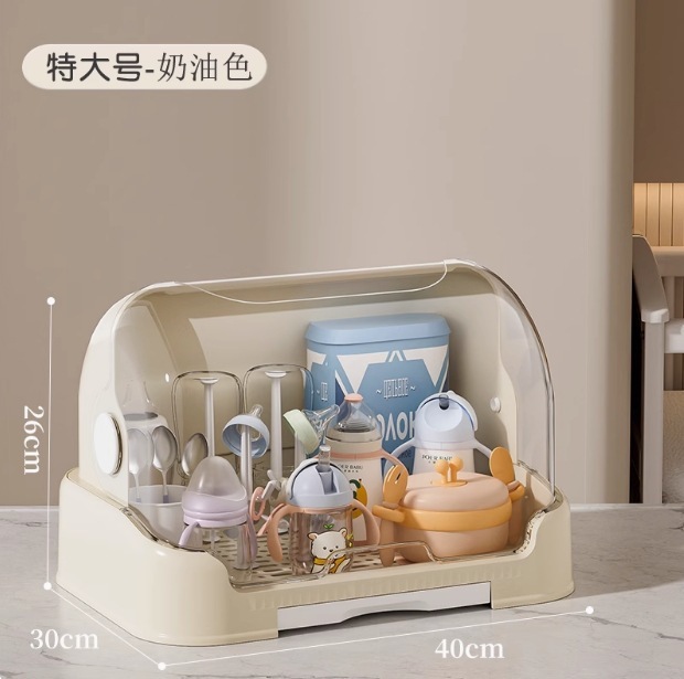 新款防尘带盖辅食工具奶瓶收纳箱架子沥水架收纳柜婴儿餐具收纳盒|undefined