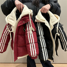 假两件加厚外套女童冬季棉衣外套中大童安可拉红冬装棉袄现货