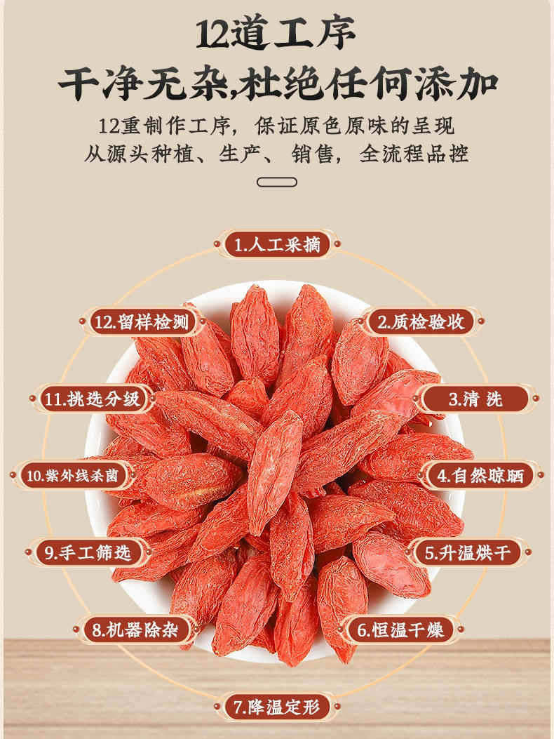 Ningxia Goji Berries Gou Qi Zi Premium Grade Large Berry Sun Dried No Sulfur 250g x 2 Jars for Tea Wine and Cooking specifications