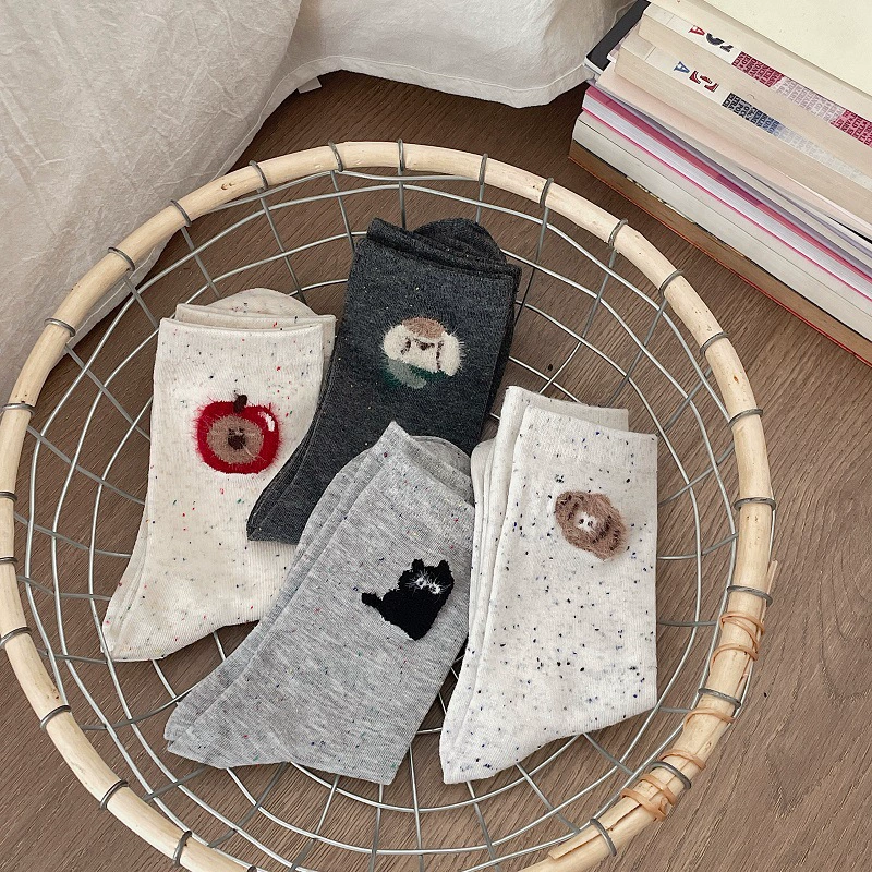 Корейская версия пряжи животных флокированная носки женские носки ins Южная Корея Донгдэмун та же нишевая куча носки