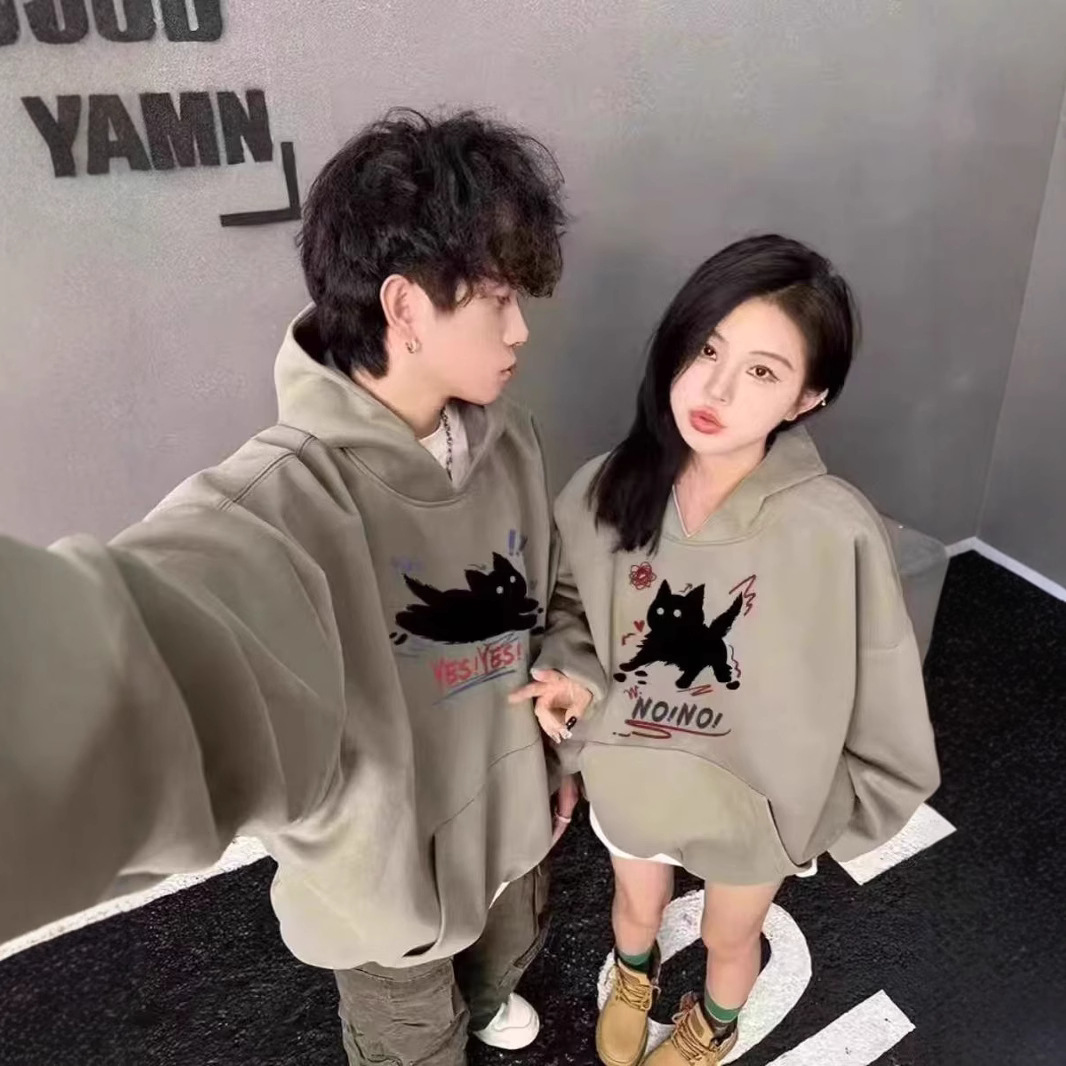 다른 커플 의류 후드 스웨터 봄과 가을 하이 엔드 센스 플러스 벨벳 자켓 남성과 여성의 플러스 사이즈 순면 세트 겨울