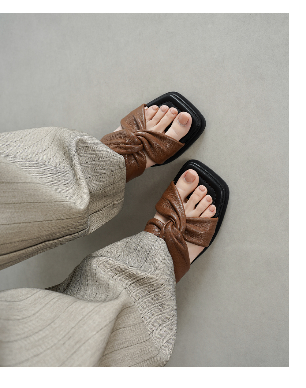 Sandal nữ quai chữ V đế dày gót 4cm phong cách đơn giản — màu be chi tiết 8