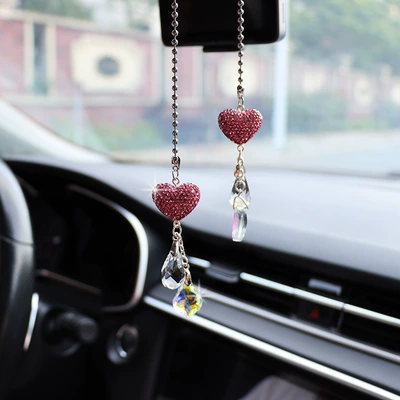 Car hanging, Mirror Pendant, Ceramic Crystal - pair-of-pink-solid-heart-crystal-pendant