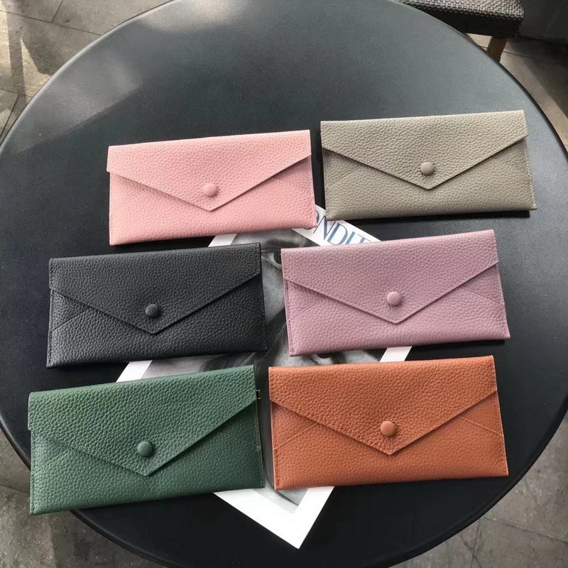 2023 New genuine leather lychee pattern stitching envelope bag thin long bill bag clutch bag women's coin purse