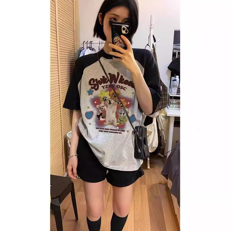 Women's Summer chubby girl Short-sleeved T-shirt Small French Dopamine Wearing Design Niche Unique Top