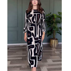【买手榜】怀旧民族风时尚高级感简约印花黑白连衣裙北欧轻熟女裙